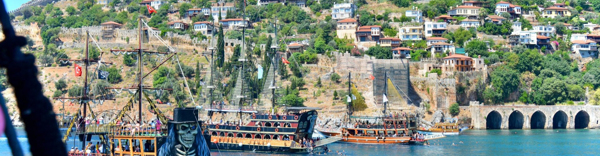 Night tram in Antalya on cobblestones