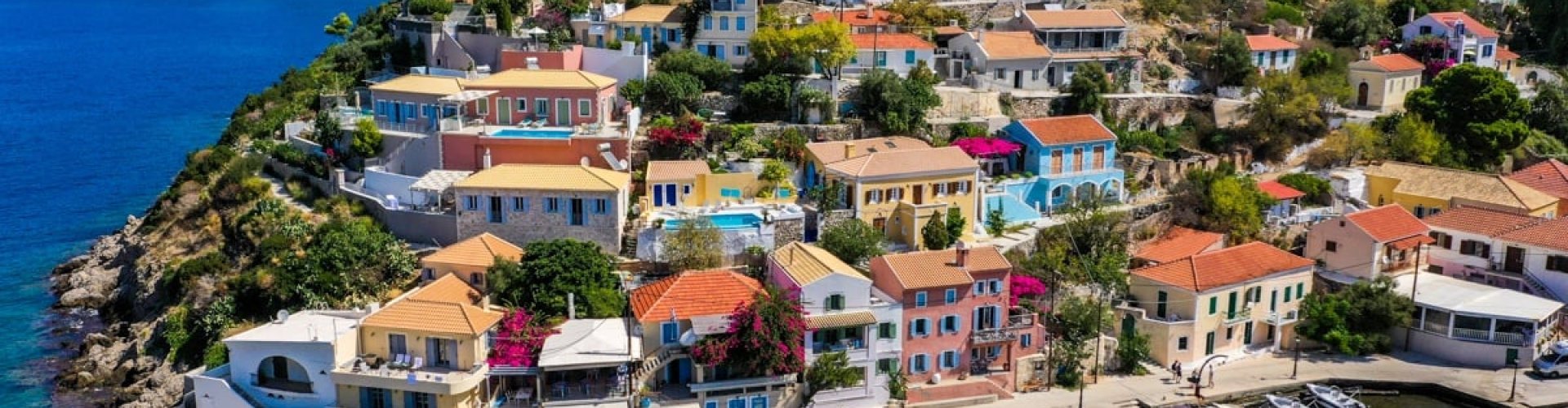 Night tram running on cobblestone street in Kefalonia