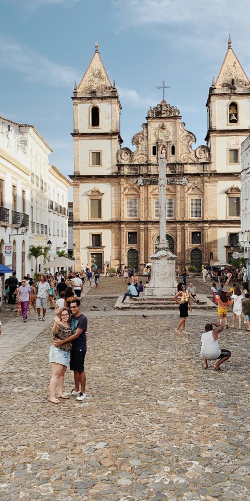 Nearby tree-lined Salvador bus stop