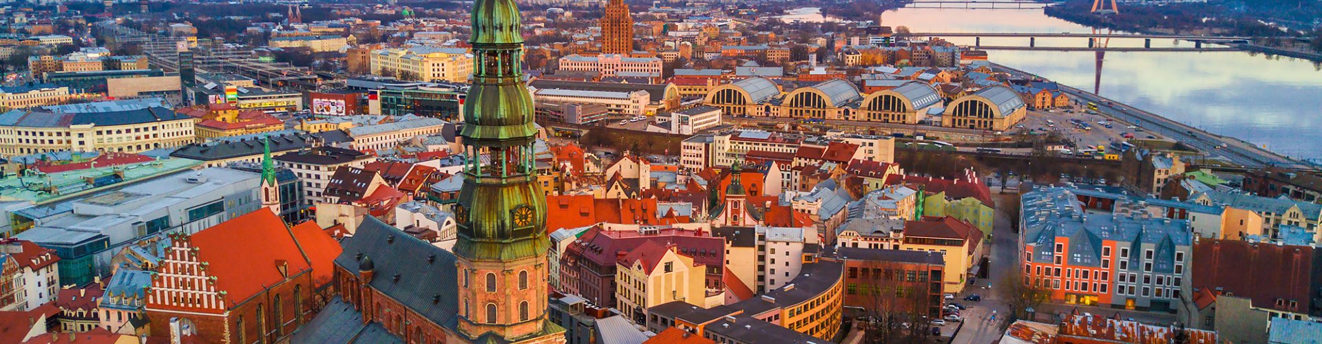 Rīga tram with cityscape