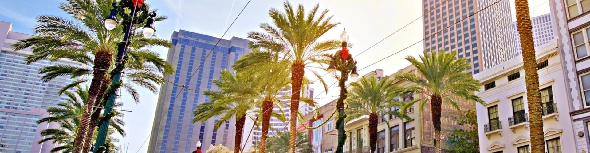 Night tram gliding on cobblestone street in New Orleans
