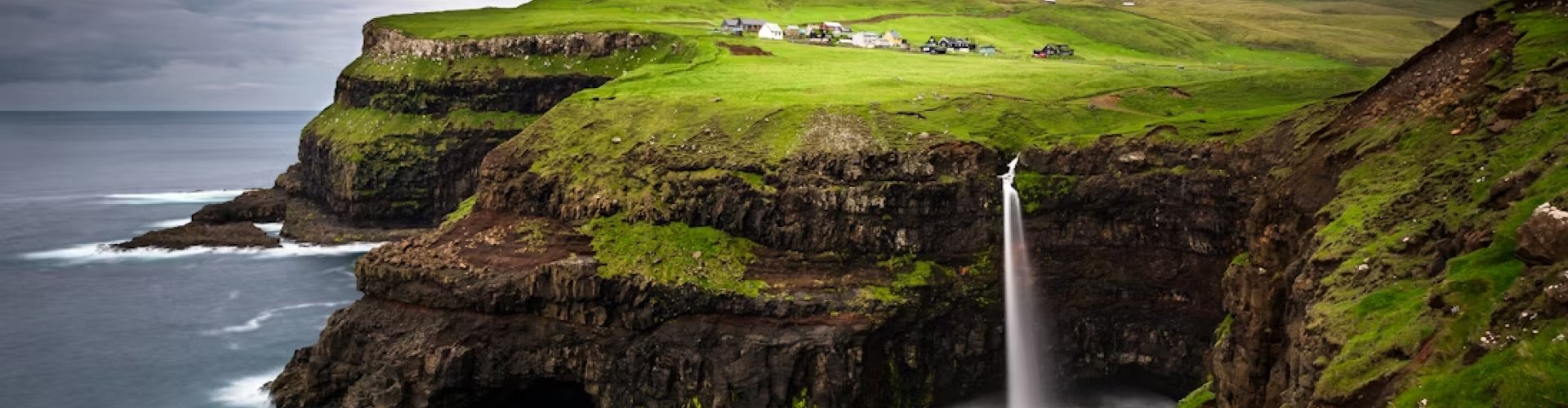 Night tram on cobblestone street of Faroe Islands