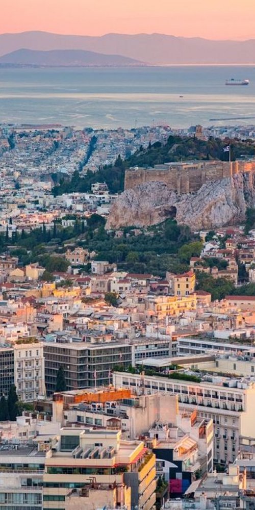 Athens tram at sunset