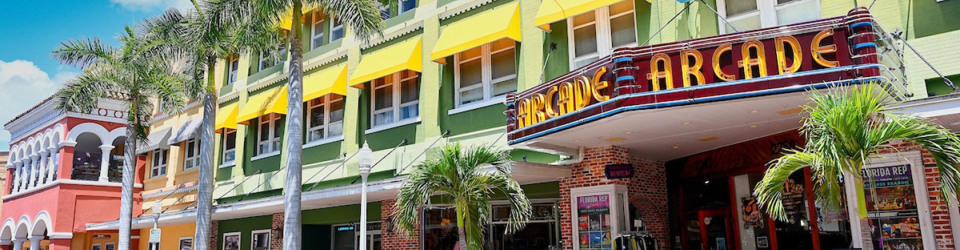 Tram passing through downtown Fort Myers